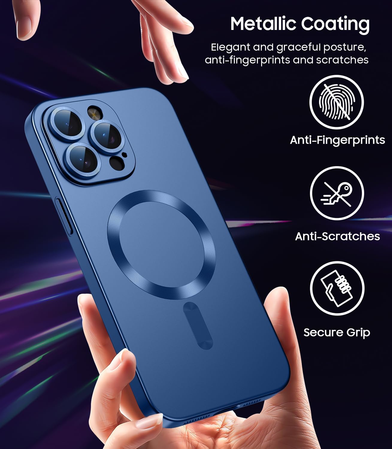 Magnetic for iPhone 15 Pro Case [Compatible with MagSafe][Built-in Camera Lens Protector] Slim Soft Silicone Bumper Shockproof Metallic Shine Phone Case (Blue)