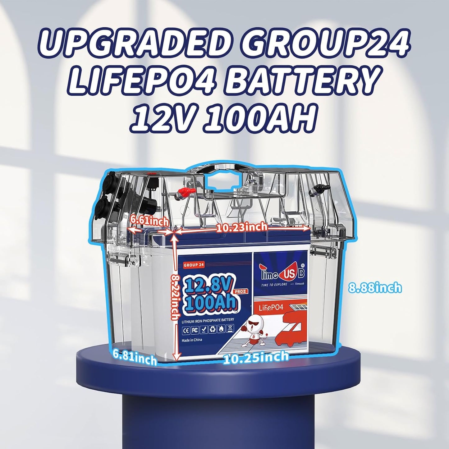 4 Pack 12V 100Ah Group24 Mini LiFePO4 Battery, Grade A Battery Cells, 100A BMS, Up to 15000 Cycles, 5120Wh(4 Pack in Parallel) Lithium Battery for RV, Van, Trolling Motor & Solar System