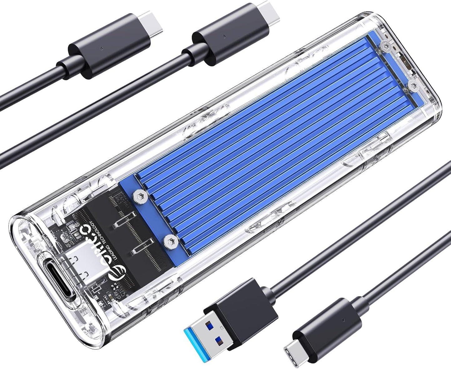 ORICO M.2 NVMe SSD Enclosure, USB 3.2 Gen 2 (10 Gbps), Transparent External Solid State Drive Adapter Enclosure for 2280 2260 2242 2230 PCI-E M2 M-Key SSD, USB Type C Converter Case-TCM2 Blue