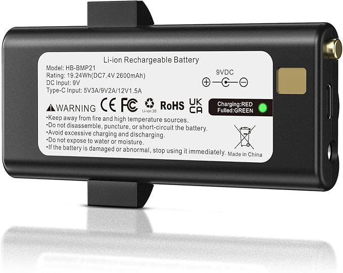 Runpower Brady Label Printer Replacement Battery, 2600mAh Rechargeable Lithium-ion Battery Compatible with Brady M210, BMP21-Plus, BMP 21-LAB, BMP 21, IDPAL and LABPAL (1 Pack)