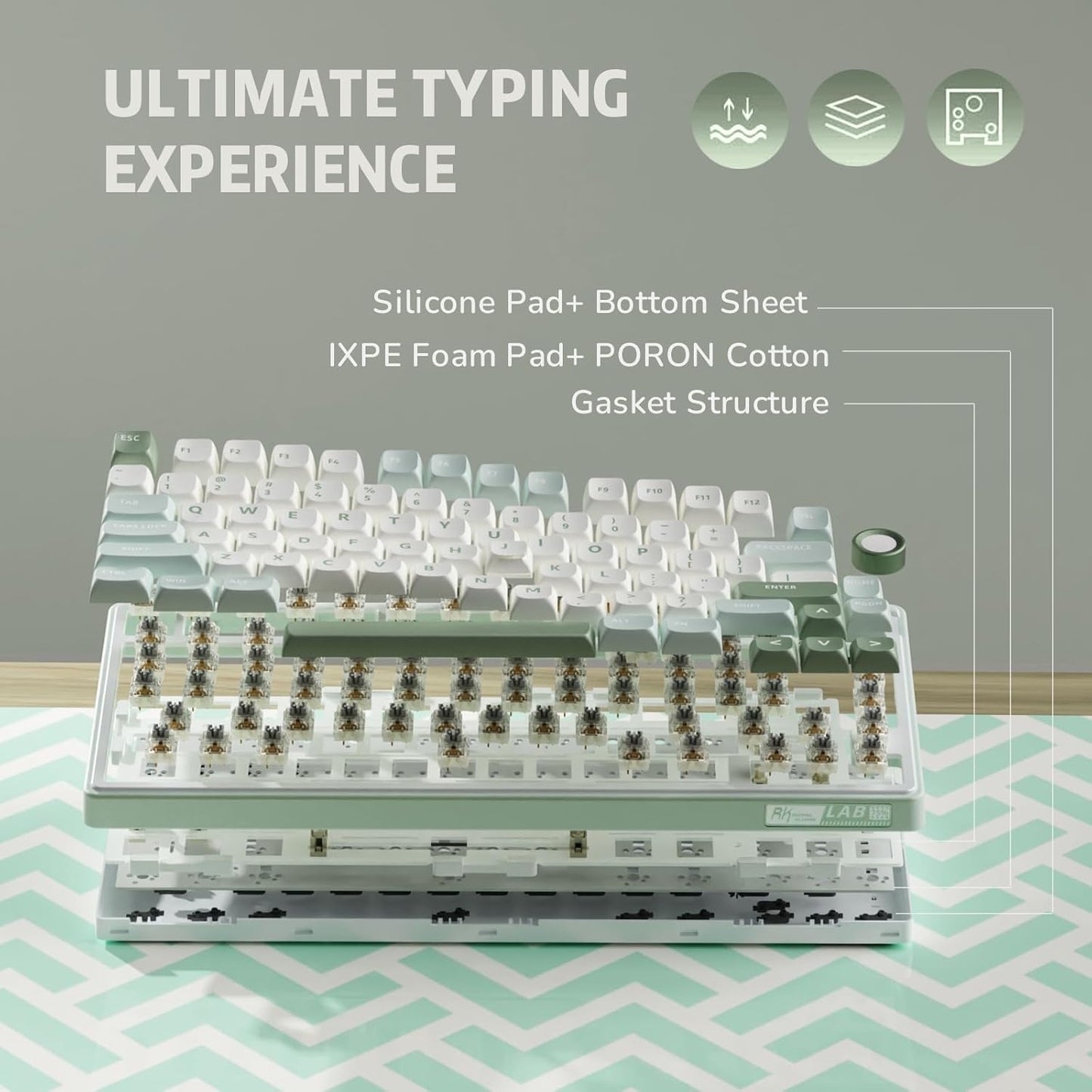 RK ROYAL KLUDGE R75 Mechanical Keyboard Wired with Volume Knob, 75% Keyboard Gasket Mounted, Hot Swappable, Creamy Sound, MDA Profile, PBT Keycaps