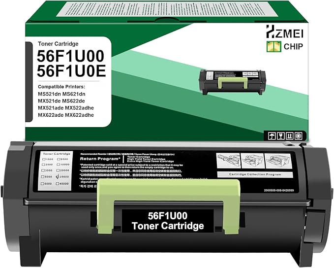56F1U00 Black Toner Cartridge Ultra High Yield 56F1U00 56F0U0G 56F0UA0 56F1U0E Toner Compatible for Lexmark MS521 MS621 MS622 MX521 MX522 MX622 MX622 Laser Printer,25,000 Pages