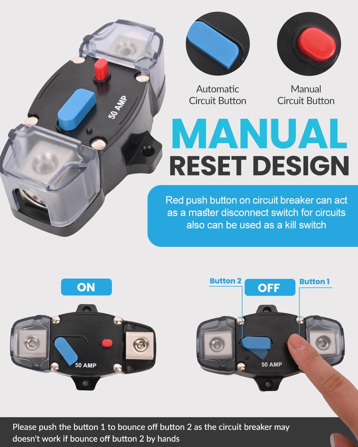 60A Resettable Circuit Breaker - 60 Amp Self Recovery with Manual Reset Button for Car Audio & Amps Protection