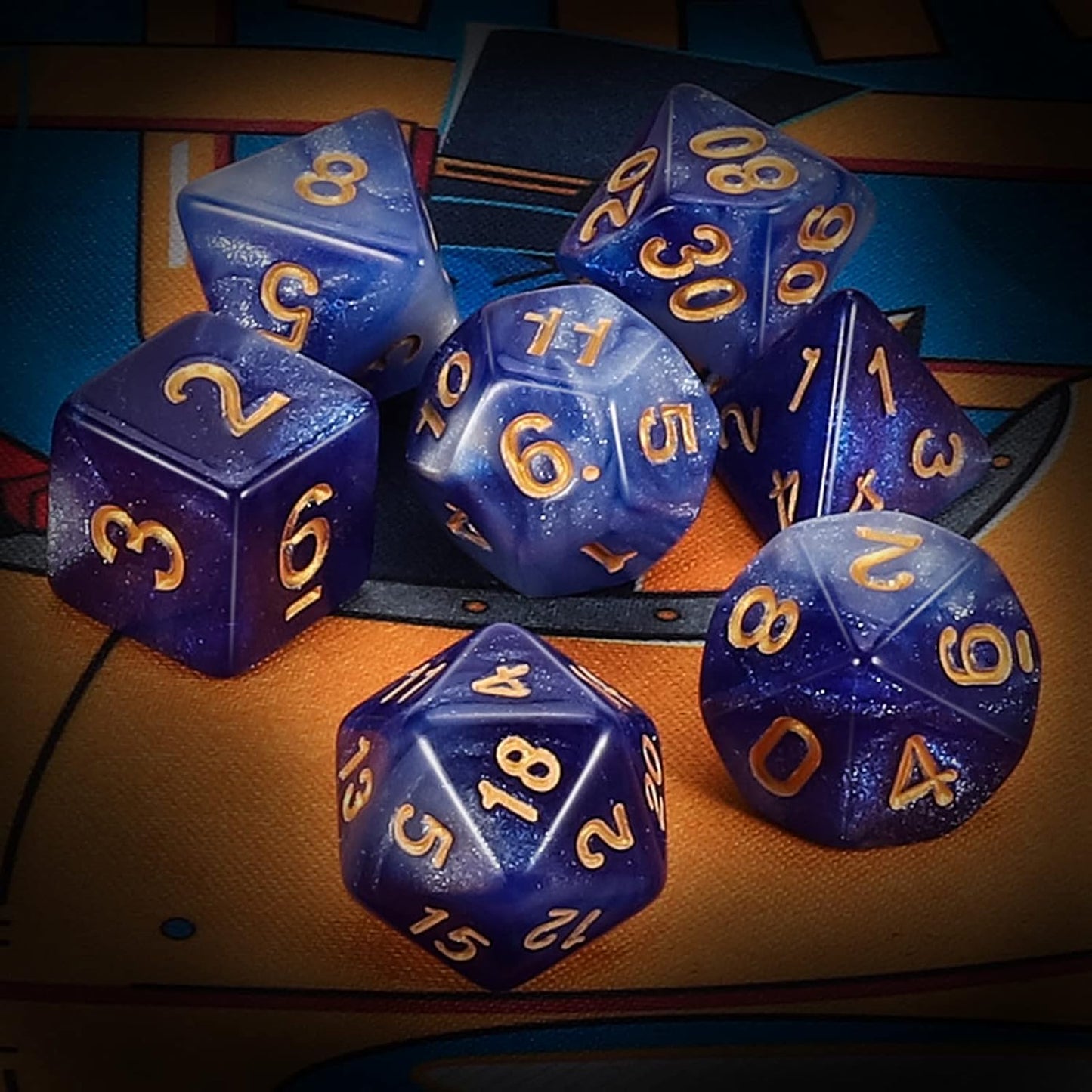 QMAY DND Dice Set -D&D Polyhedral Dice (7 Pcs) for Dungeons and Dragons (Deep Blue Sky)