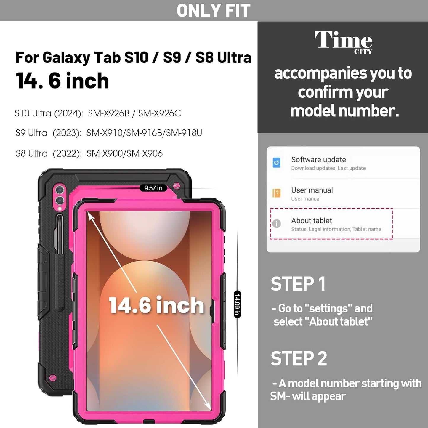 Timecity Case for Samsung Galaxy Tab S10 Ultra/ S9 Ultra/ S8 Ultra Tablet Case 14.6''- Heavy Duty Protective Cover with Screen Protector, Stand, Shoulder Strap & S Pen Holder | Kids-Friendly, Red