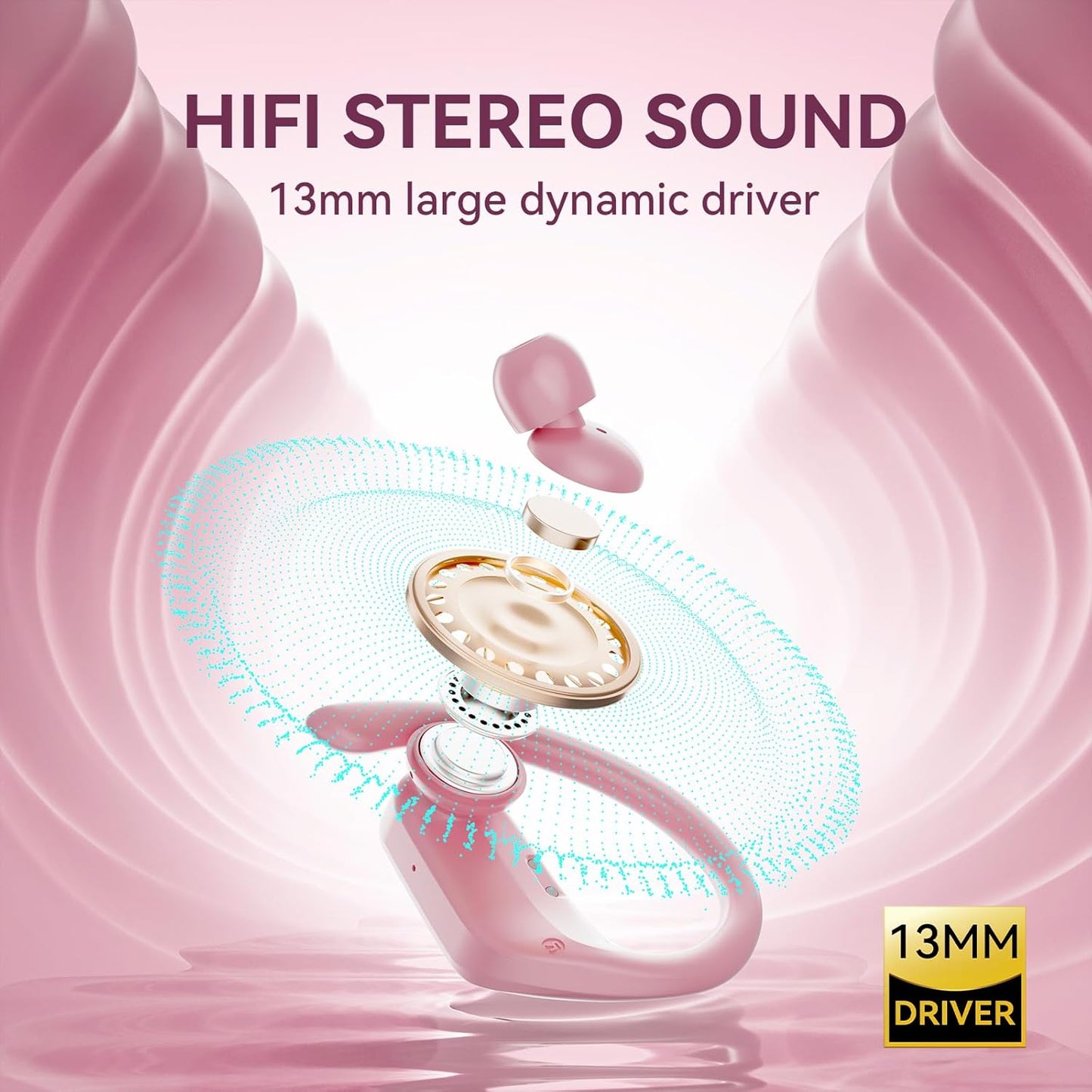 occiam Wireless Bluetooth Earbuds Sport Ear Buds Workout Headphones 96H Playback in-Ear Earphones with Earhooks Buit-in Mic Button Control Bass Stereo Headset for Gym Exercise Running Pink