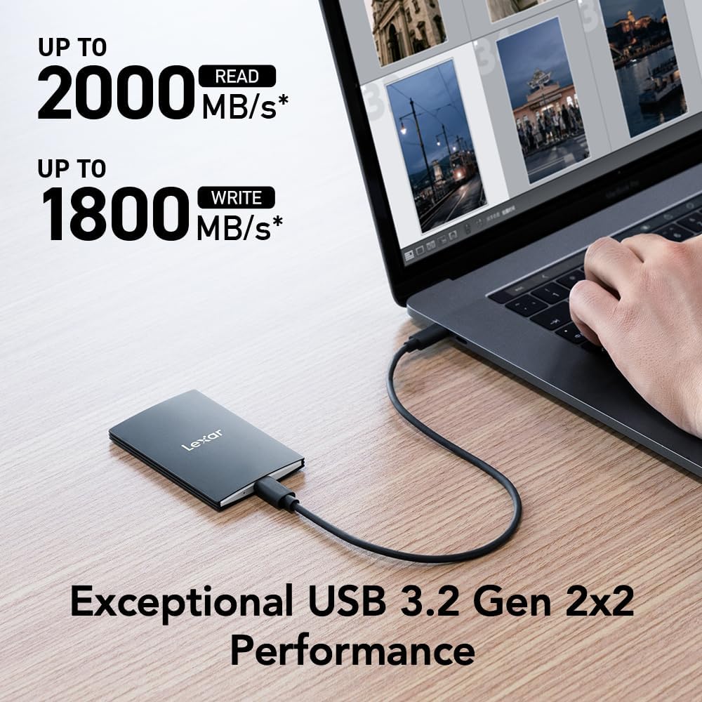 Lexar 4TB SL500 Portable SSD, Up to 2000MB/s, Compatible w/Type-C Laptops, iPhone 15/16, Smartphones, Tablets, PS5, Xbox, USB 3.2 Gen 2x2, Slim & Lightweight, External SSD, Black (LSL500X004T-RNBNU)