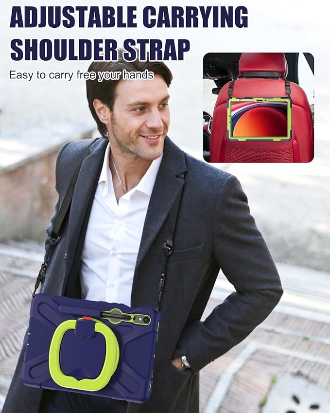 BRAECN Kids Case for Galaxy Tab S10 Lite/S10 FE 2025 & S9 FE/S9/S8/S7 10.9"/11" SM-X400/X520/X510/X710 | Heavy Duty Protective Silicone Cover with S Pen Holder, Kickstand & Shoulder Strap, Navy Green