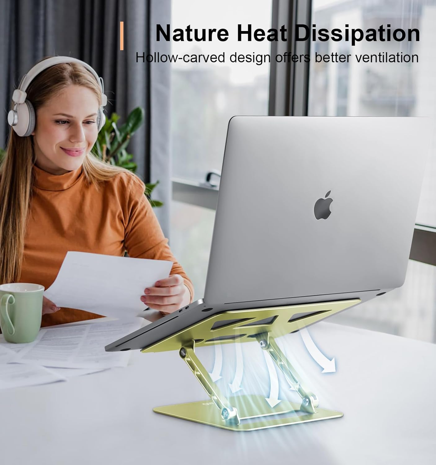 Laptop Stand for Desk,Adjustable Laptop Stand Holder and Riser,Foldable Aluminum Notebook Computer Stands for MacBook Air Pro HP Lenovo Dell Samsung Chromebook, 10-15.6 inch,Yellow Green