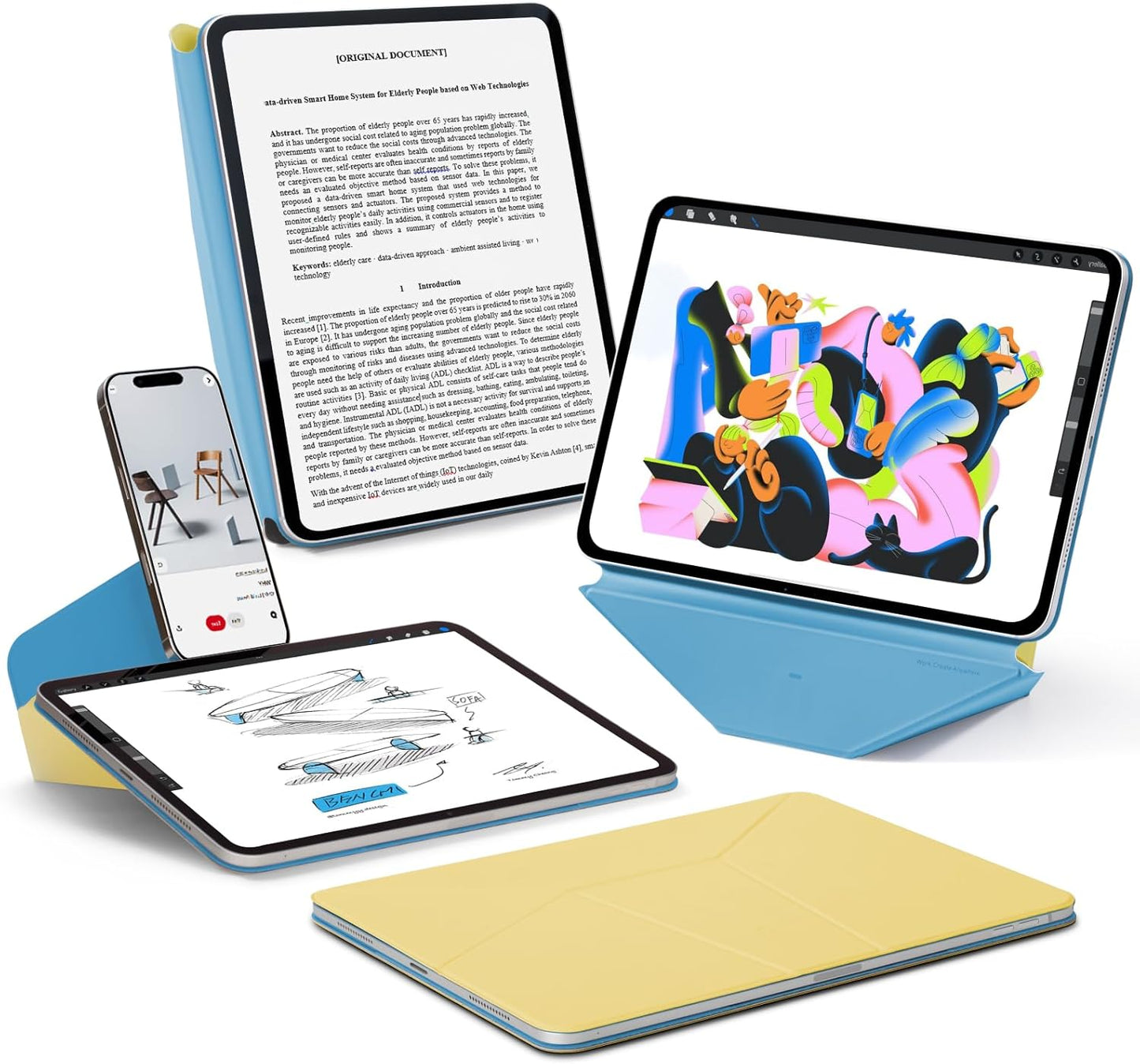 MOFT Dynamic Folio Case for iPad Pro 11-inch(2nd/3rd/4th Generation, 2020/2021/ 2022), Silm Magnetic Stand Case with 20+ Viewing Angles, Auto Wake/Sleep,Panna Cotta x Faded Jeans