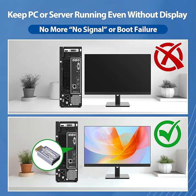 EVanlak Hdmi Passthrough Edid Emulator Adapter Dummy Plug Virtual Monitor Headless Ghost Display Adapter-1920X1080@59hz to 144Hz-1pack
