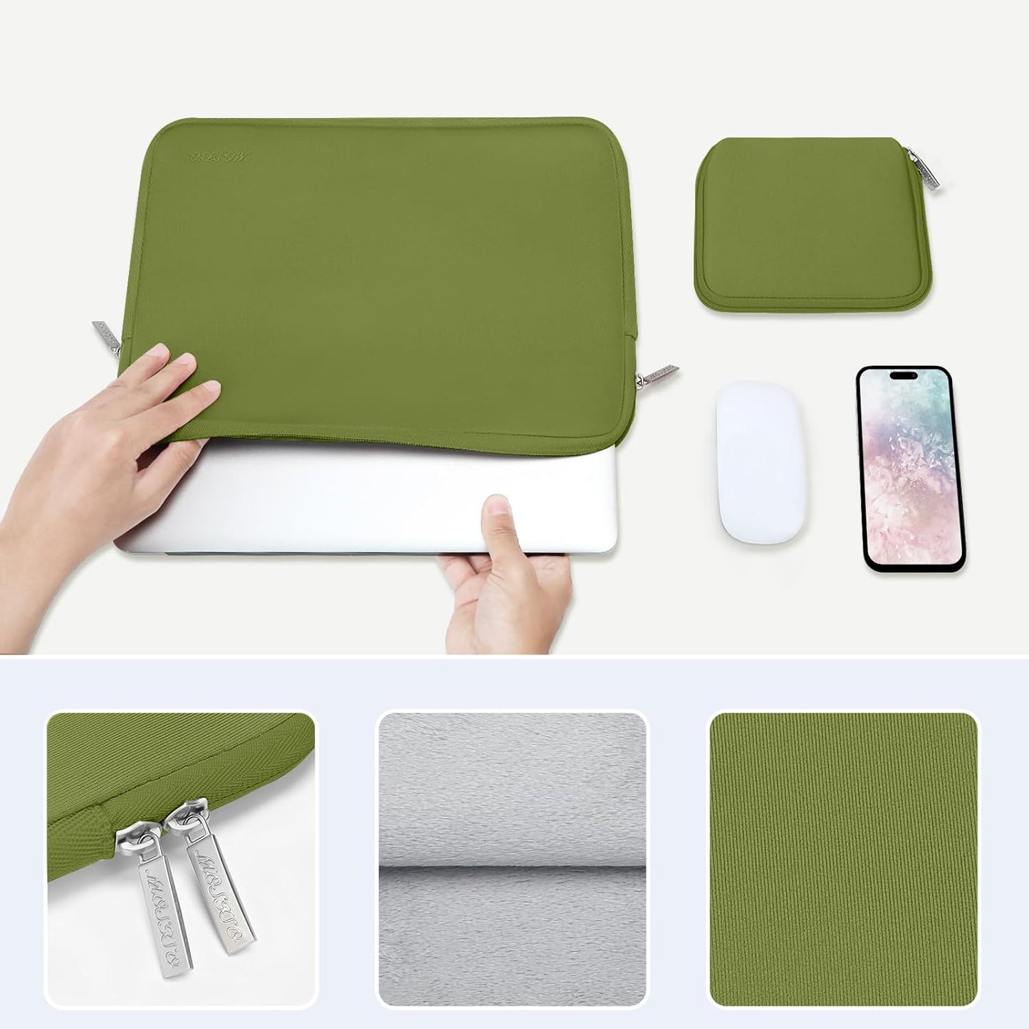 MOSISO Laptop Case 13.3 inch, 13-13.3 inch Laptop Sleeve Bag Compatible with MacBook Air/Pro 13 / Pro 14, HP Dell ASUS Lenovo Notebook, Neoprene Computer Sleeve Bag with Small Case, Chartreuse