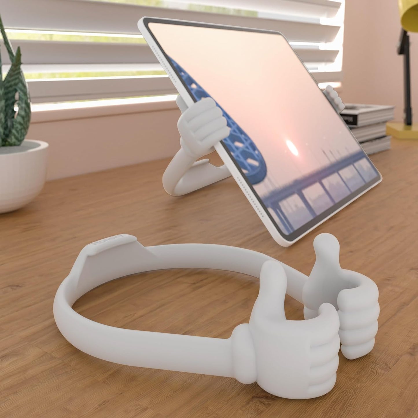 Honsky Thumbs Up Tablet Stand,Portable Monitor Stand Holder for Desktop,Tablet Display Stands Holder for Desk Universal Cute,White