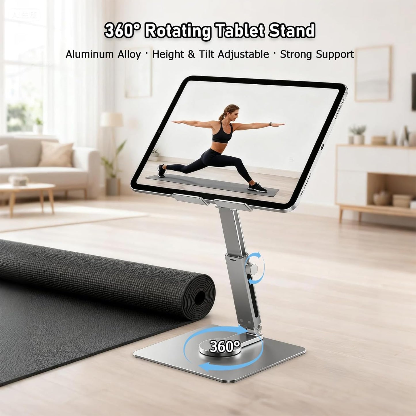 Tablet Stand, Height Adjustable with 360 Rotating Base - Desk Stand Holder, Rotating Display Stand for All 5.8-12.9” iPad Samsung Phone Tablet Kindle E-Reader and More