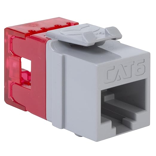 ICC CAT6 Keystone Jack with Slim Profile 180 Degree Punch Down, RJ45 UL Listed PoE++ TAA Compliant for Wall Plate or Patch Panel, Works with JackEasy Termination Tool, Gray