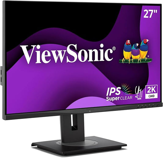 ViewSonic VG2748A-2K 27 Inch IPS QHD Ergonomic Monitor with Ambient Light Sensor, Auto Screen Dimmer, Screen Privacy Alert, USB Hub, DisplayPort, HDMI, and VGA for Home and Office
