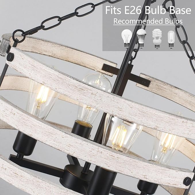 Luupyia Rustic Farmhouse Chandelier, 18.89 Inches White Drum Farmhouse Foyer Chandeliers Island Light, Rustic Vintage Pendant Light Fixture for Dining Room Entryway 4Lights E26