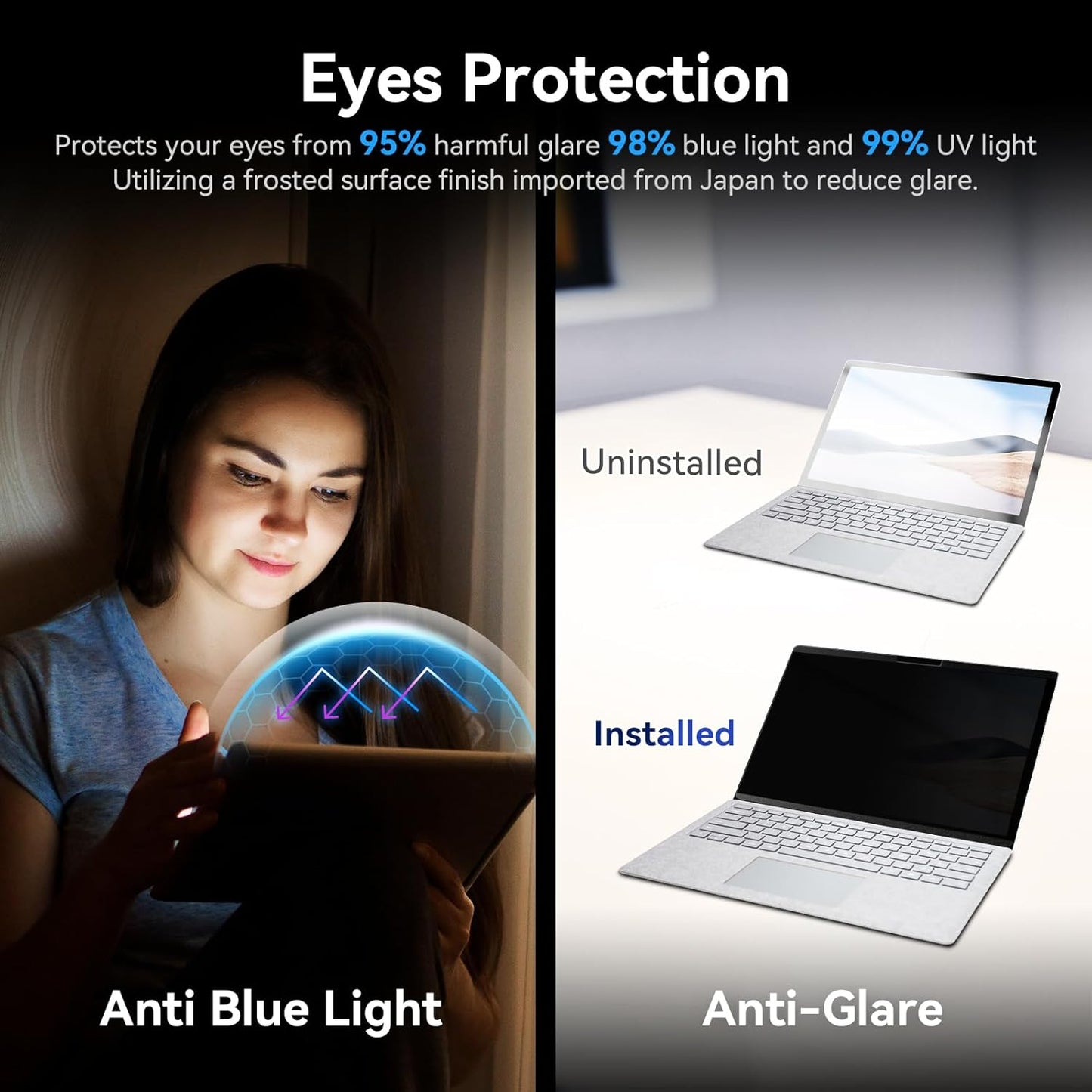 Magnetic Privacy Filter Compatible with 15 Inch Surface Laptop 5/4/3/2/1, Removable Anti Glare Blue Light Laptop Privacy Screen Black Security Private