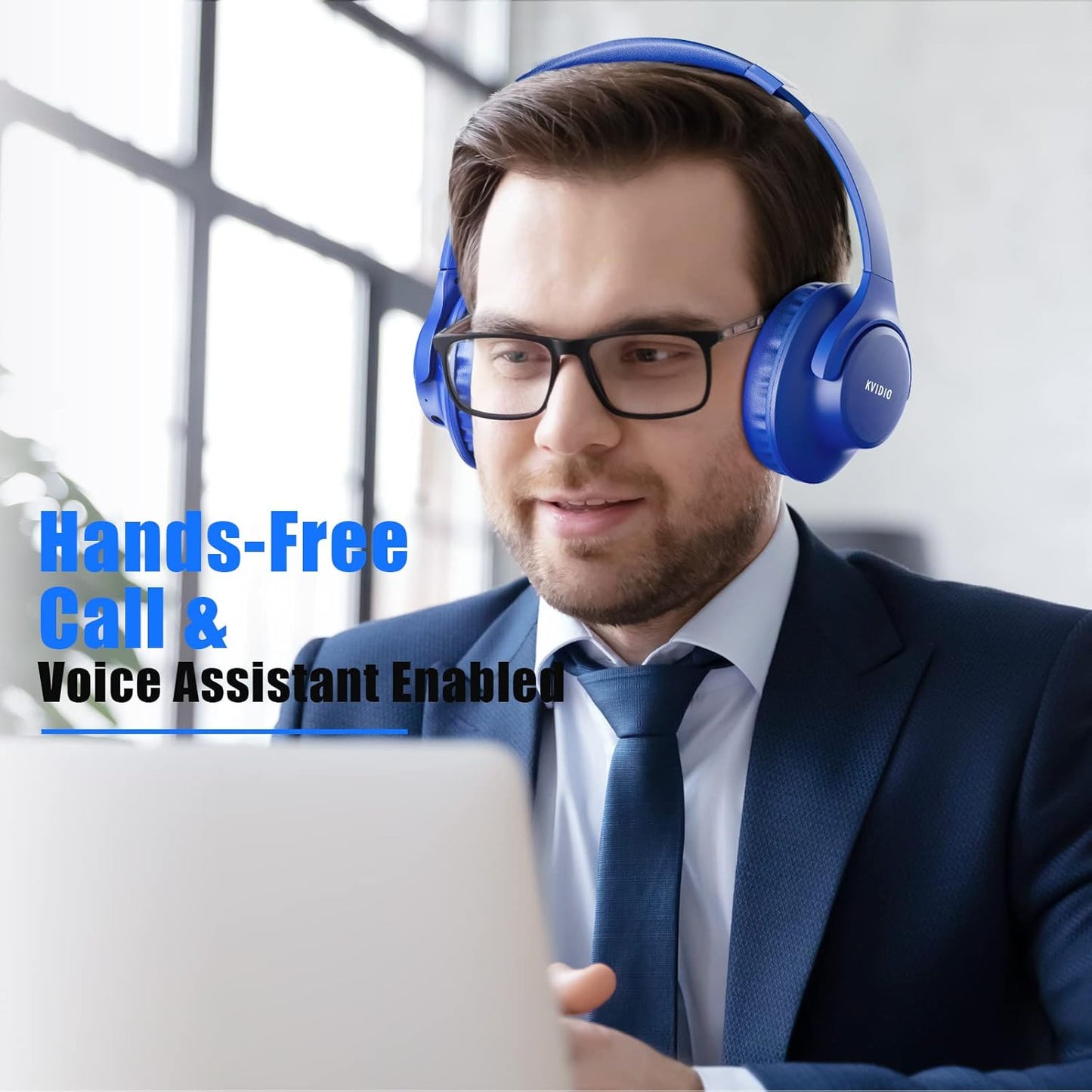 KVIDIO Bluetooth Headphones Over Ear, 65 Hours Playtime Wireless Headphones with Microphone, Foldable Lightweight Headset with Deep Bass, HiFi Stereo Sound Low Latency for Travel Work Cellphone