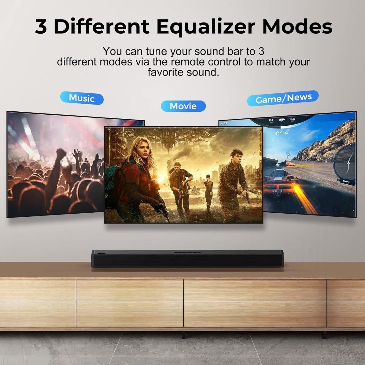 OXS S3 Sound Bars for TV, Home Theater Audio with Dynamic Bass, 3D Surround Sound System TV Sound Bar, TV Speakers, Bluetooth 5.0/Aux/Optical/Coaxial, 80-Watt, 3Eqs, Wall Mountable, Black
