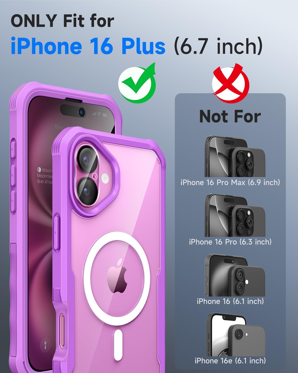 seacosmo for iPhone 16 Plus Case, Full Body Bumper with Built-in 9H Tempered Glass Privacy Screen and Camera Lens Protector, Compatible with MagSafe, Shockproof 16 Plus Phone Case, 6.7", Fuchsia Pink