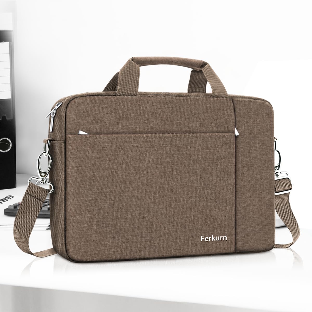 Ferkurn Laptop Bag Case for Women Men Computer Bag Compatible with HP Envy Pavilion Omen/LG Gram/MSI/Dell Inspiron XPS/Lenovo/Acer, Shoulder Strap Carrying Messenger Briefcase, Brown, 15.6 16 Inch