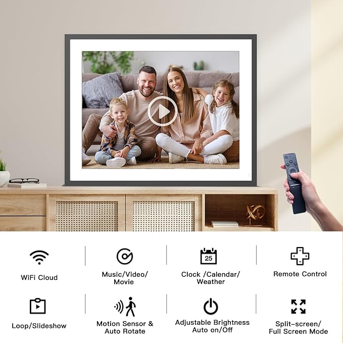 Large 32GB Digital Photo Frame - Dual-WiFi Smart Digital Photo Frame IPS Touch Display, 17-inch Electronic Digital Photo Frame, Auto-Rotate, Easy to Share Photo Video via App Email, Mom