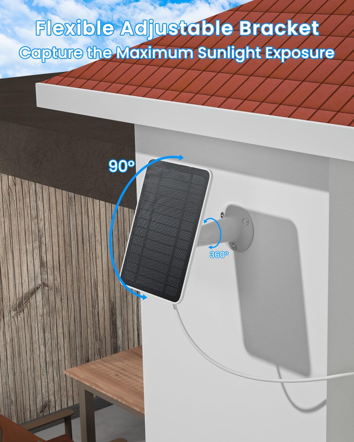 Solar Panel Charger Compatible with Arlo Essential 2K Outdoor(2nd Gen)/Essential XL Camera(2nd Gen)/Essential Spotlight, 5W Solar Panel with IP65 Waterproof 10ft Micro USB-C Cable & Wall Mount, 2 Pack
