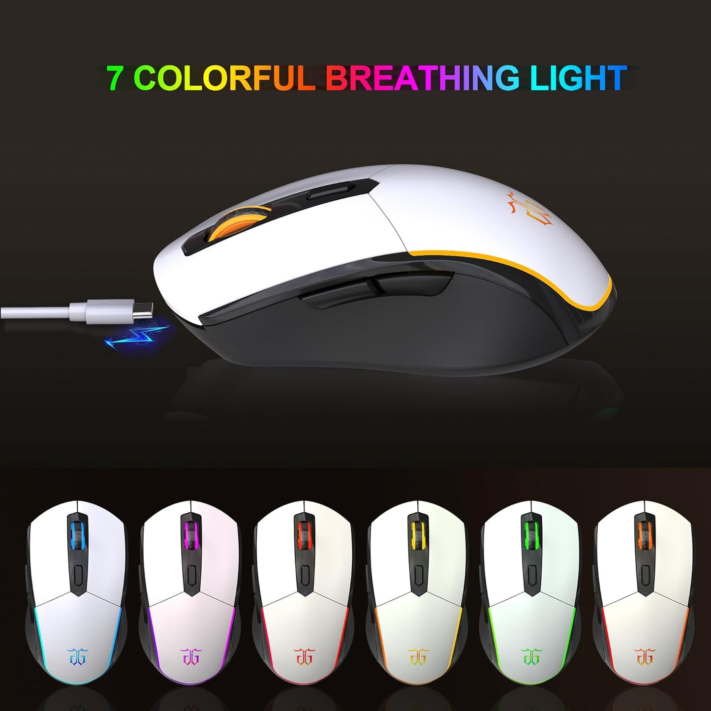 Snpurdiri 60% Wireless Gaming Keyboard and Mouse Combo,Orange Backlit Rechargeable 2000mAh Battery,Mini Mechanical Feel Anti-ghosting Keyboard + Popular RGB Mice for Gaming, Office(Black-White)