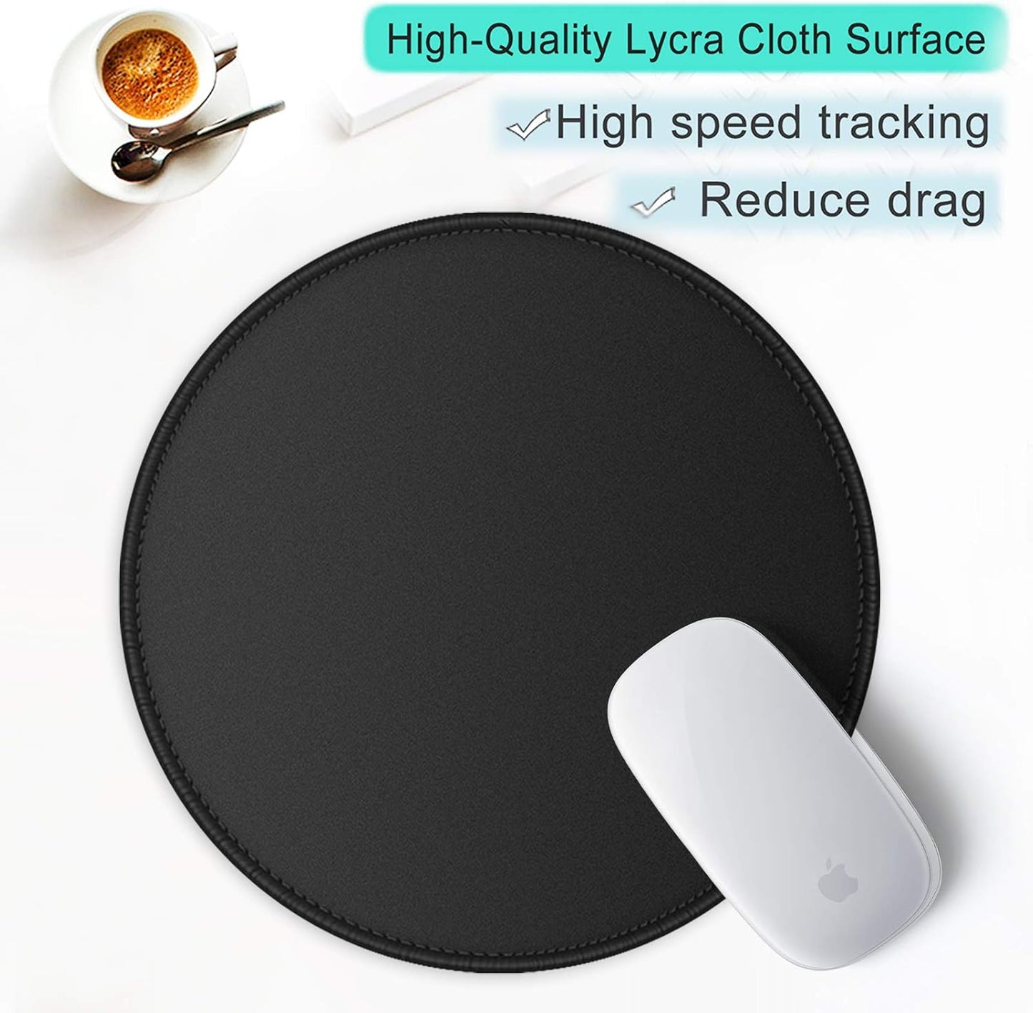 ITNRSIIET Round Mouse Pad with Stitched Edge Premium-Textured Waterproof Non-Slip Rubber Base Desktop Protection Mat Diameter 8.7 inches, Classic Black