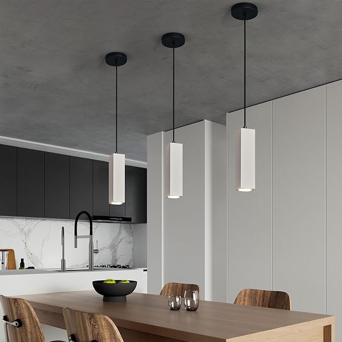 Concrete Linear Pendant Light,Modern LED Industrial Hanging Cement Pendant Lighting Fixture for Kitchen Island Dinning Room Bedroom Bedside Table Small Pendant Lights(3-Pack)