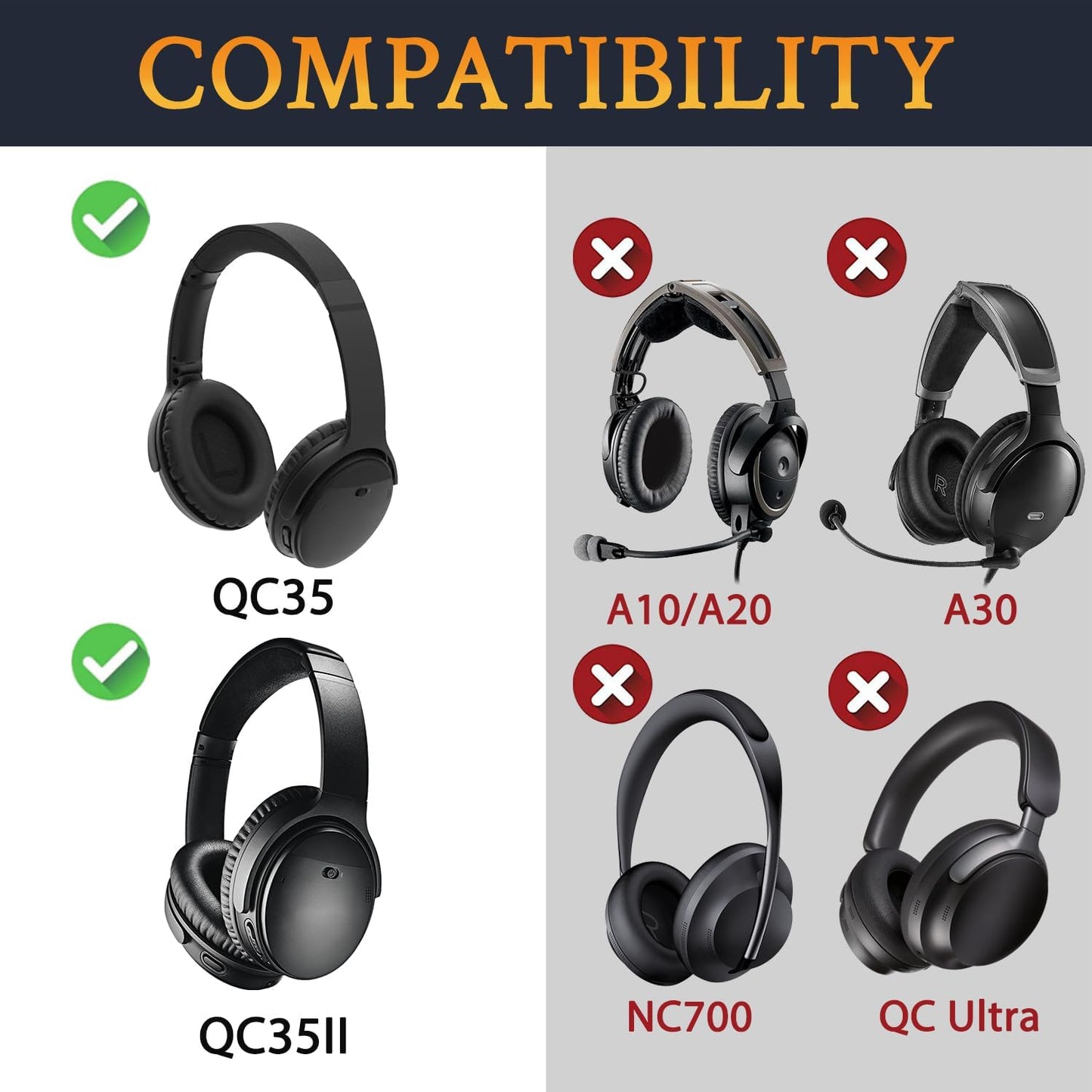 SoloWIT Replacement Earpads Cushions for Bose QuietComfort 35 (QC35) & Quiet Comfort 35 II (QC35 ii) Headphones, Ear Pads with Softer Leather, Noise Isolation Foam, Added Thickness (Midnight Blue)