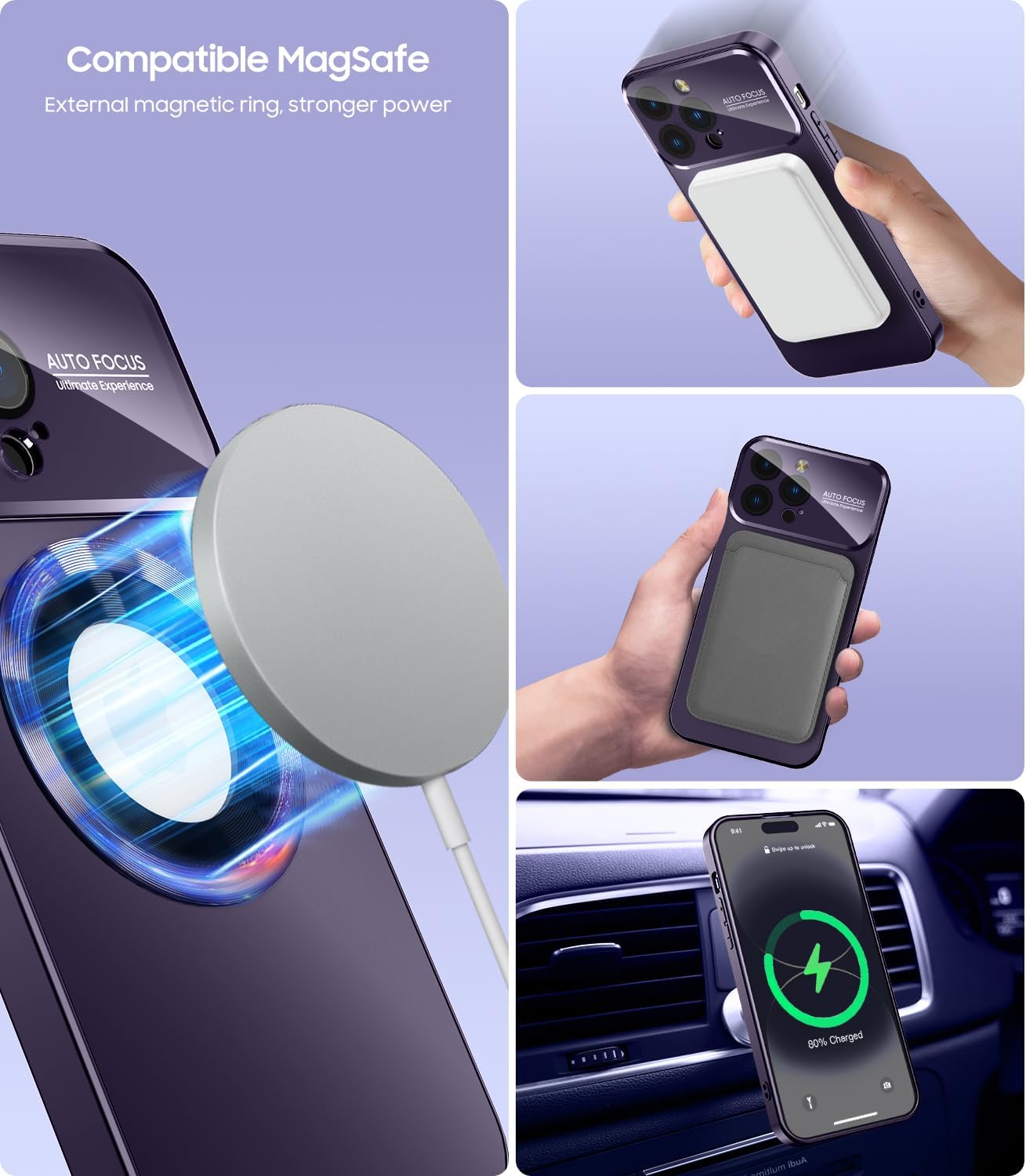 Magnetic for iPhone 12 Pro Max Case, Compatible with MagSafe, Built-in Camera Lens Protector, Logo View, Military Grade Drop Proof Phone Case Cover, Purple