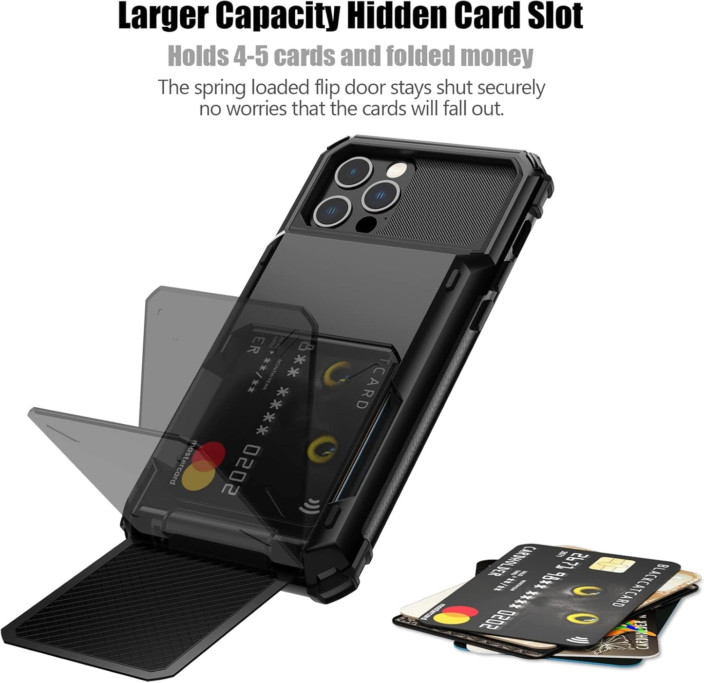 Nvollnoe for iPhone 12/12 Pro Case with Card Holder[Store 5 Cards] Dual Layer Heavy Duty Shockproof iPhone 12 Wallet Case with Hidden Card Slot Large Storage Cover for iPhone 12(Black)