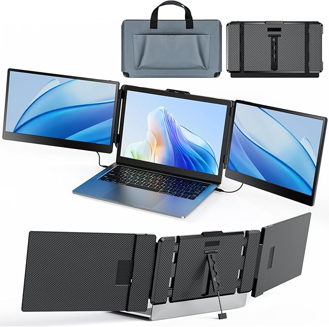 Laptop Screen Extender Kwumsy S2 Triple Monitor Extender Ultra Slim 14" 1080P FHD IPS Portable Monitor for Laptop with Stand Compatible with Mac Windows Linux PS4/5