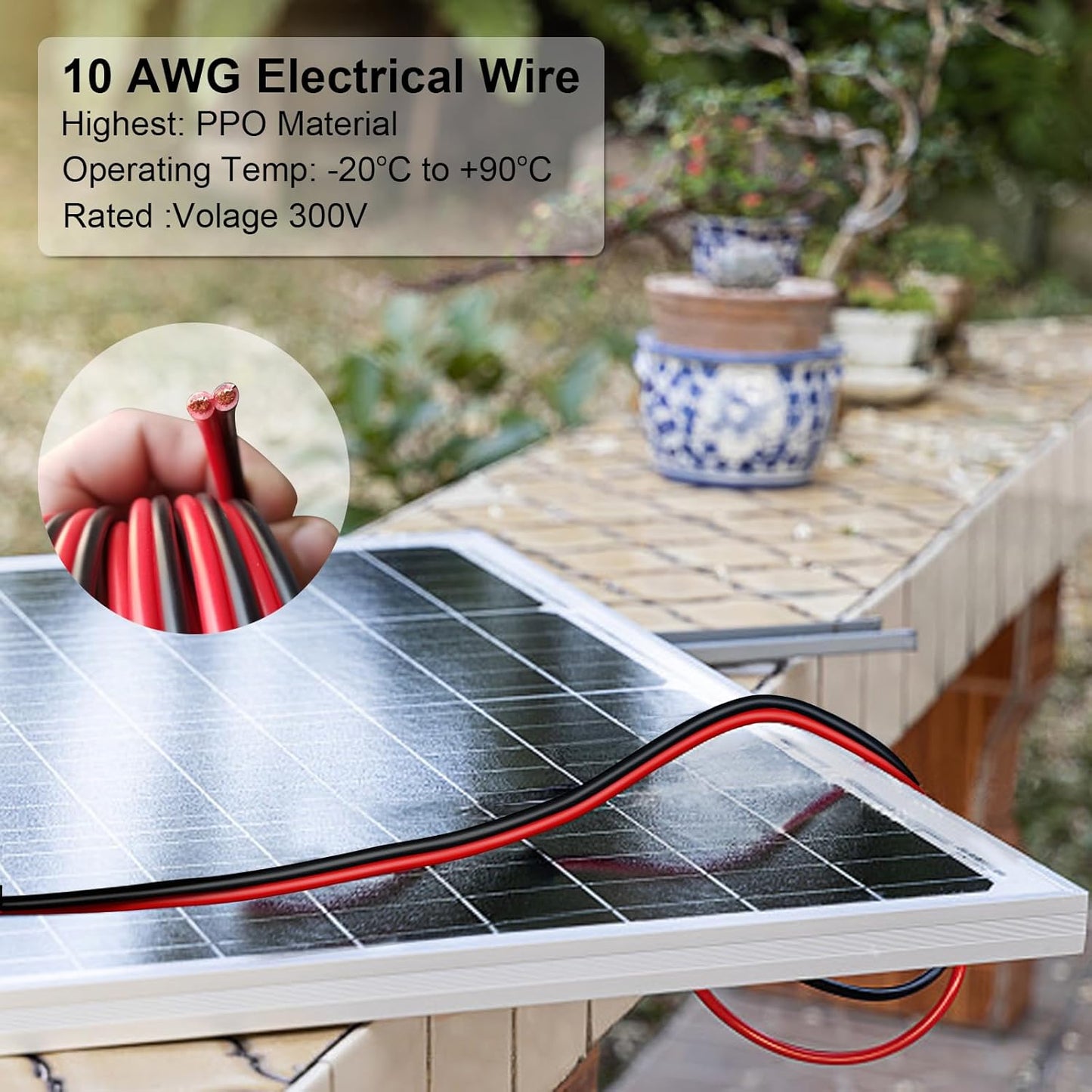 10 Gauge Wire 20FT Tinned Copper Wire-2 Conductor Parallel Wire Insulated Stranded Wire for Solar Panel Car Audio Automotive, Low Voltage Electrical Wire for LED Lighting (10AWG 20FT)