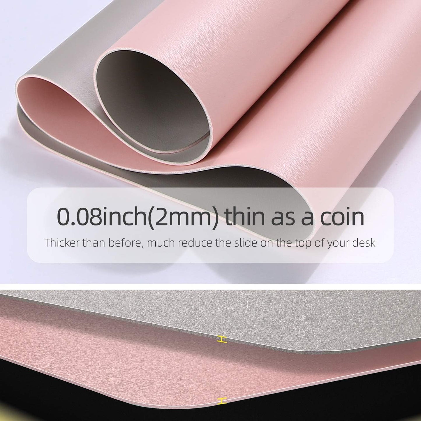 YSAGI Dual-Sided Desk Pad Protector, Desk Mat with Non-Slip - Waterproof PU Leather Office Desk Blotter for Mouse, Keyboard, Writing,31.5" x 15.7",Pink