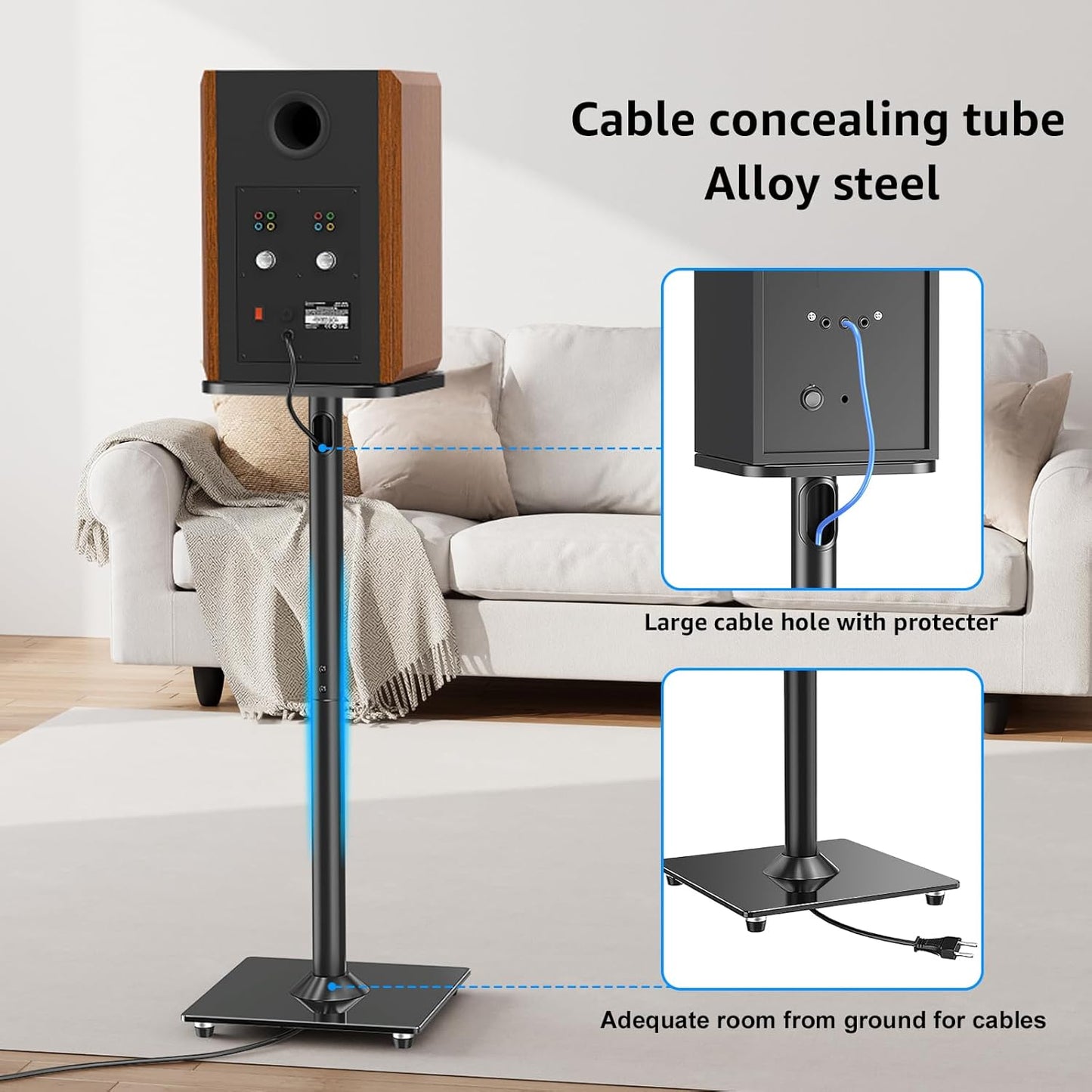 MOUNTUP Universal Speaker Stands Pair for Surround Sound, 31" Height Floor Speaker Stands, Holds Bookshelf Speaker Satellite Speaker Large Speaker, Up to 22LBS Cable Concealing 9.8" Plate Black MU9132