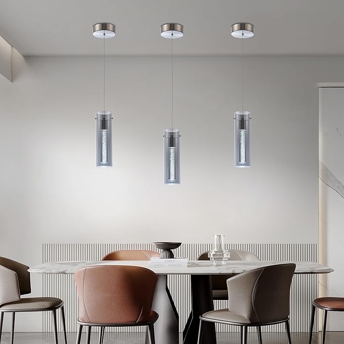 Modern Pendant Lights Kitchen Island, Anti-Glare Grey Glass Pendant Light Fixtures, Kitchen Lights for Dining Room