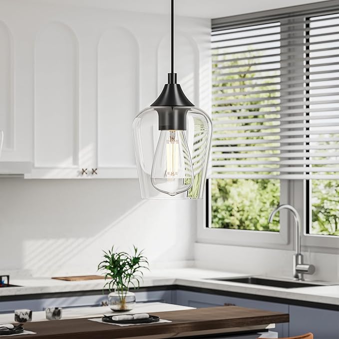 VONLUCE Pendant Lights Kitchen Island, Brushed Nickel Pendant Light Fixtures with E26 Base & Adjustable Cable, Modern Pendant Lighting with Glass Shade for Living Room Bedroom Hallway, 4 Packs