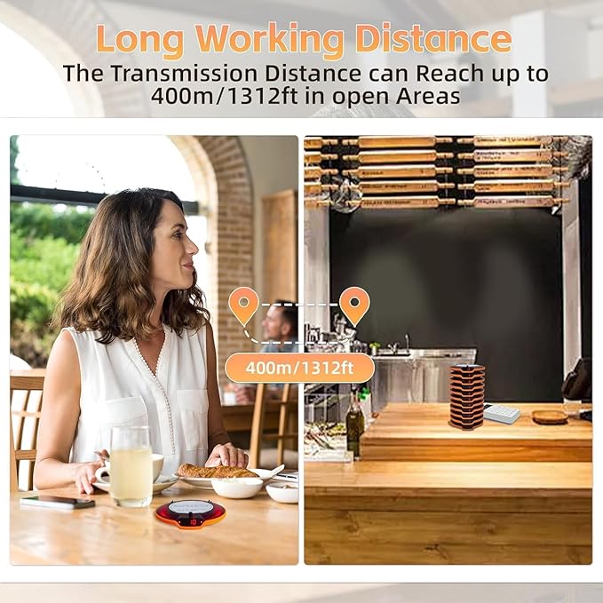 Restaurant Pager System 16 Coaster Pagers and Beepers, Restaurant Beepers Buzzers System with Vibration Flashing Buzzer Queue Wireless Calling System for Food Truck Coffee Shop Church Nursery Bar
