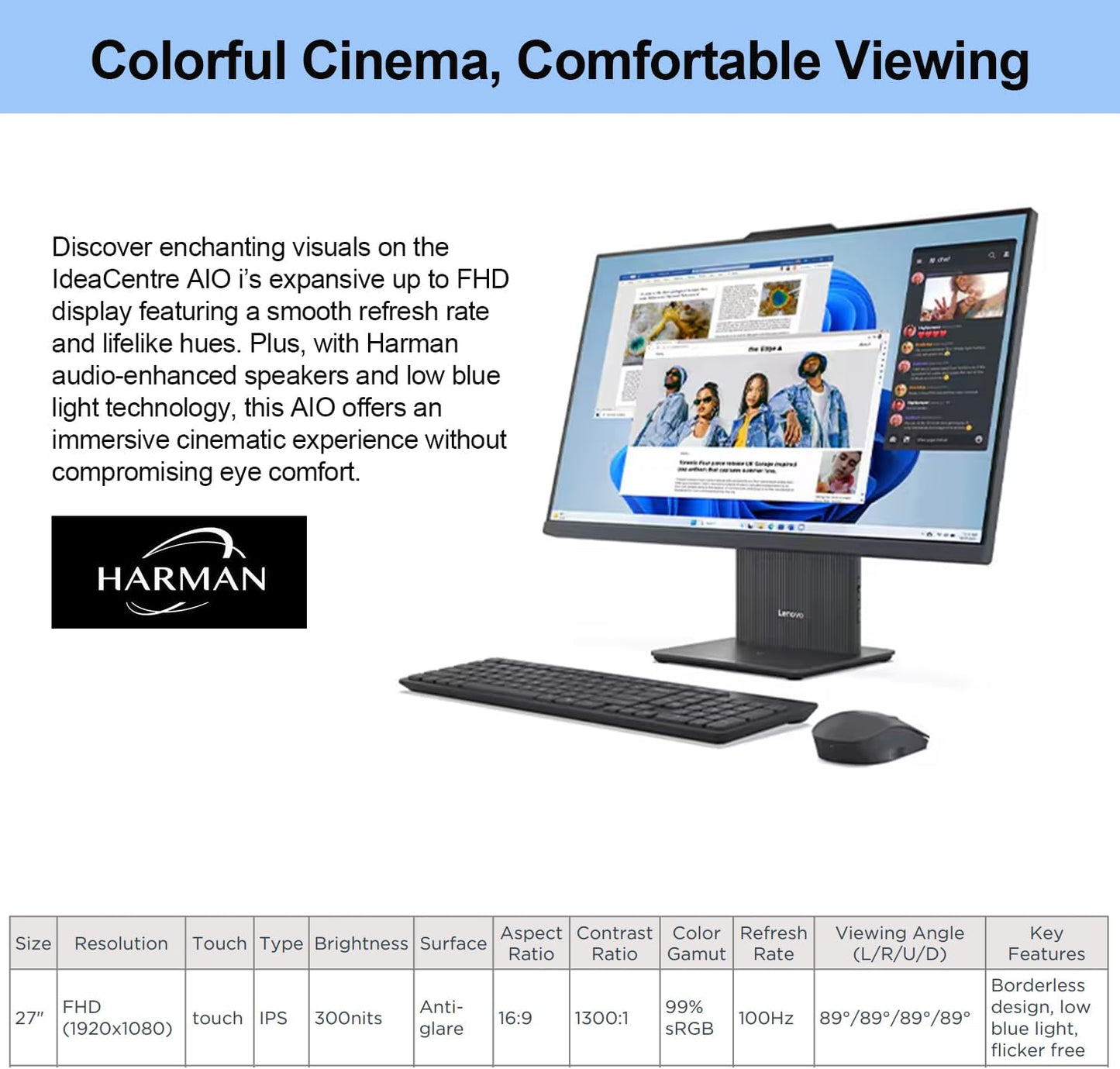 Lenovo 2024 IdeaCentre I Business All-in-One, 27" FHD Touchscreen 100Hz, Intel Core i5-13420H, 16GB DDR5 RAM, 2TB SSD, Wireless Charging Base, Wireless KB & Mouse, Wi-Fi 6, Windows 11 Pro, Grey