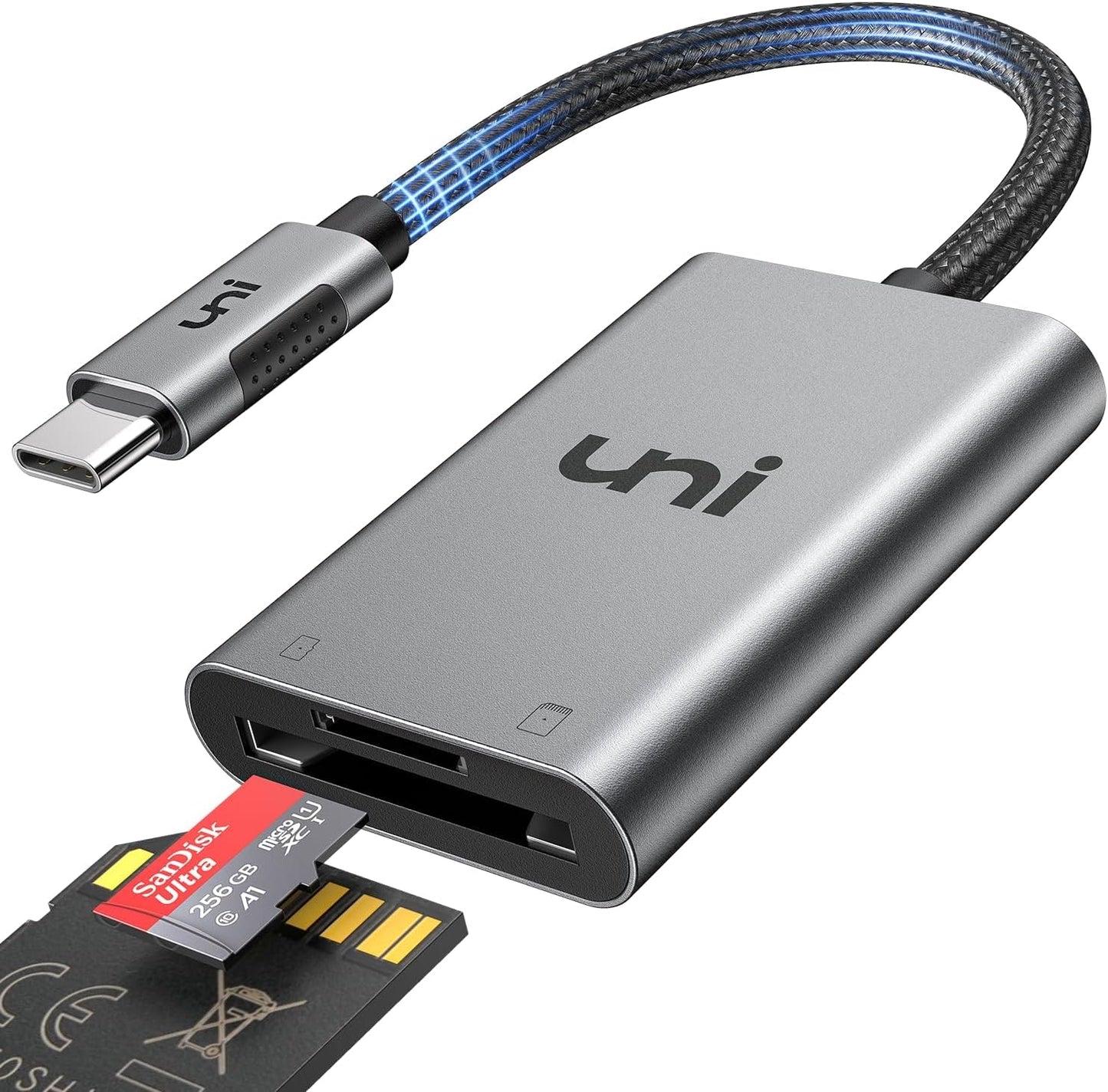 uni USB C SD Card Reader, Sturdy Micro SD Card Adapter (Durable Nylon, No Block), High-Speed USB Type C Camera Memory Card Reader OTG Compatible with Android Galaxy S24, USB-C Tablet, MacBook Pro/Air