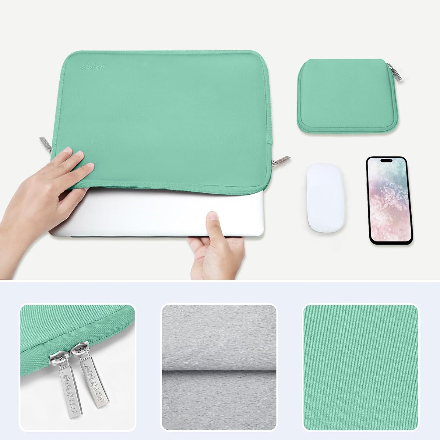 MOSISO Laptop Case 13.3 inch, 13-13.3 inch Laptop Sleeve Bag Compatible with MacBook Air/Pro 13 / Pro 14, HP Dell ASUS Lenovo Notebook, Neoprene Computer Sleeve Bag with Small Case, Biscay Green