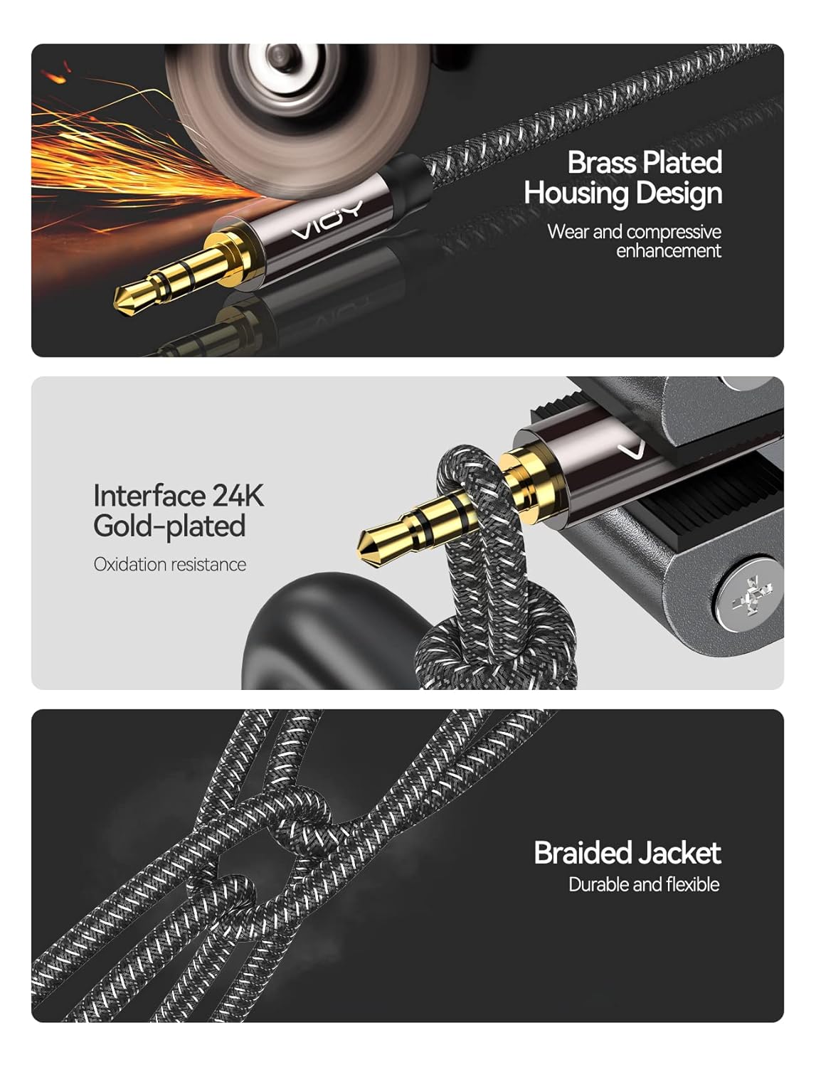 VIOY Headphone Extension Cable 10 FT,[Copper Shell, Hi-Fi Sound] 3.5 mm Male to Female Stereo Audio Cable Nylon Braided Aux Cord for Smartphones, Tablets, Media Player