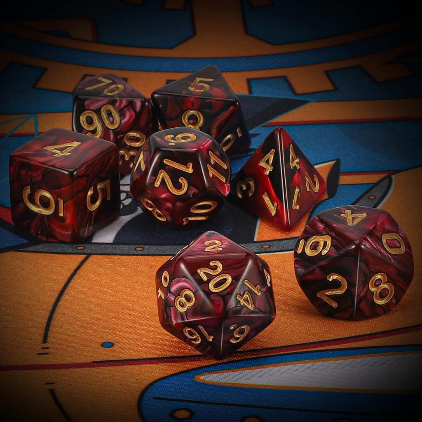 QMAY DND Dice Set -D&D Polyhedral Dice (7 Pcs) for Dungeons and Dragons (Red and Black)