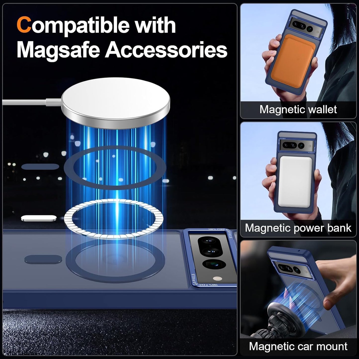 Magnetic for Google Pixel 7 Pro Case, [Military Grade Drop Protection] [Compatible with MagSafe] Shockproof Slim Translucent Matte Anti-Slip for Women Girls Men Case, Dark Blue