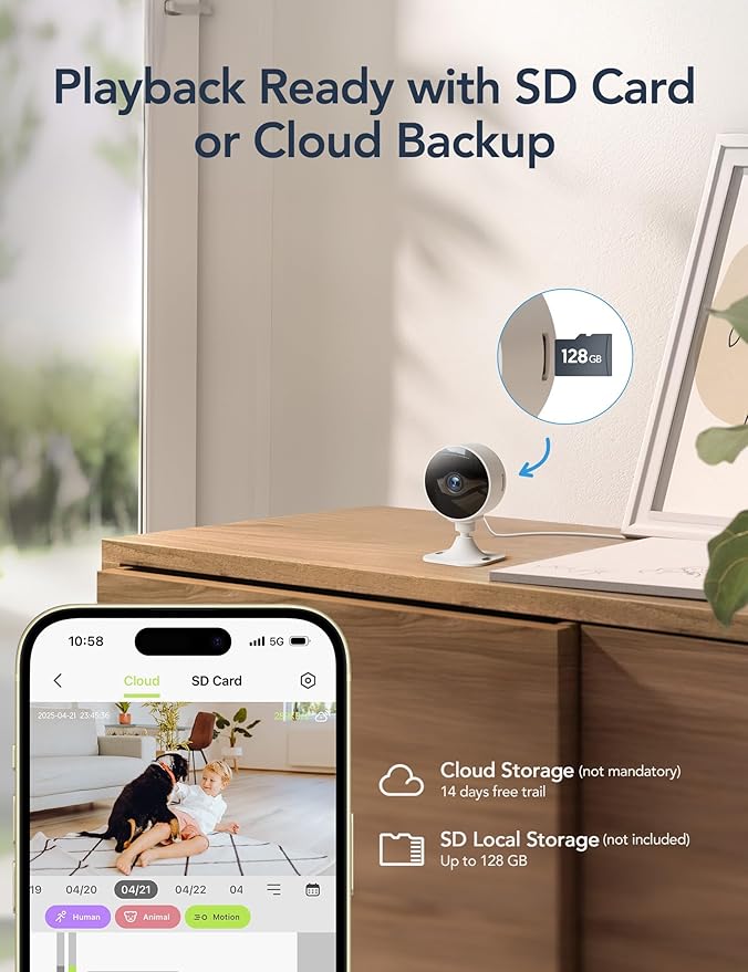 GNCC Cameras for Home Security,Indoor Security Cam,Pet Camera with Phone App,1080P Motion Detection, 2-Way Audio, Night Vision, Cloud & SD Card Storage, Works Alexa & Google Home, 2.4G WiFi(only)