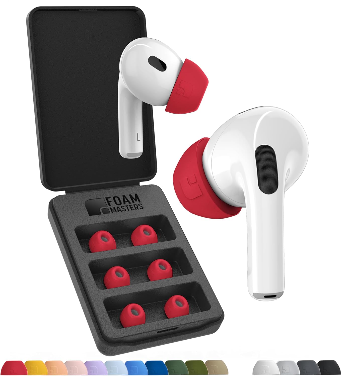 Foam Masters Ultra-Premium Memory Foam Ear Tips for AirPods Pro 1st & 2nd Gen | 3 Pairs | Black Magic Ver 6.0 | Secure | Comfort | Better Noise Cancel | Replacement Buds – Red, Small