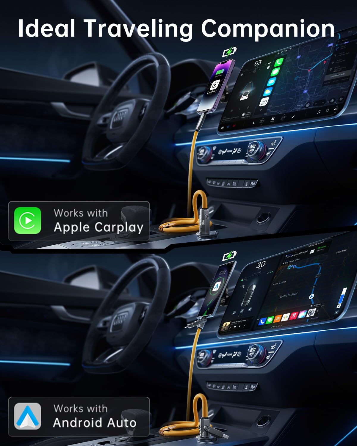 SHEZI Silicone 4 in 1 USB C Cable 60W 5FT Compatible with Lightning Cable, Fast Charging for iPhone/iPad Charger Cord [480Mbps Data Sync],Multi Charging Cable with Type C/USB A, Yellow